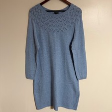 Talbots Light Blue Pointelle Chevron Knit Long Sleeve Sweater Dress Large
