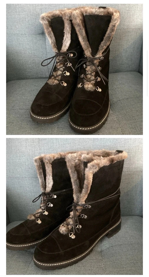 Stuart Weitzman - искусственного меха черная замша бобслей боевые ботинки - размер 9 - Изображение 2 из 4