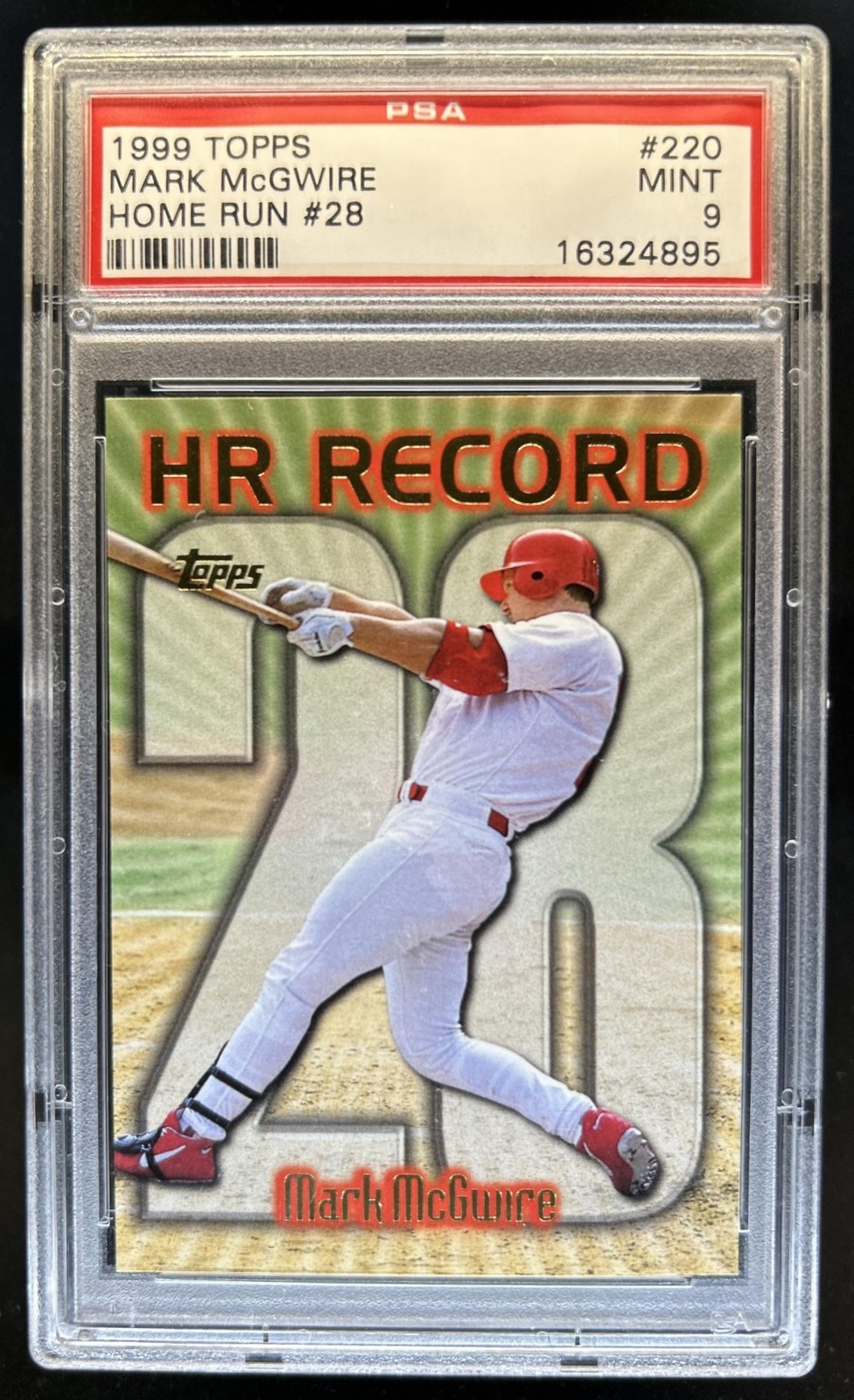 1999 Topps Mark McGwire Home Run 28 #220 PSA 9 Cardinals view 1