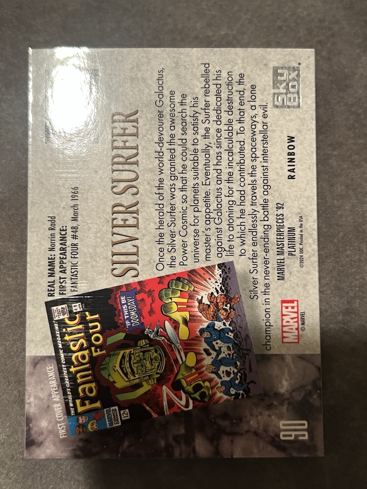 2024 UD Marvel Masterpieces '92 Platinum #90 Silver Surfer Rainbow Parallel