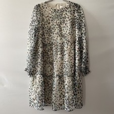 LOFT Multicolor Leopard Print Tiered Dress Chiffon Size M