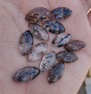 7x14mm Black Rutile Natural Marquise Cabochon Loose Gemstone