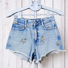 Embroidered Denim Cutoff Shorts Distressed Raw Hem Cottagecore Y2K Festival