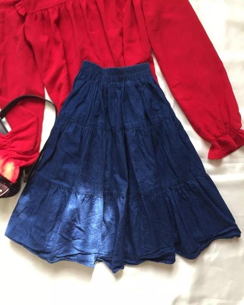 Women American Vintage Skirt Navy Cotton 38 / M / #50N9