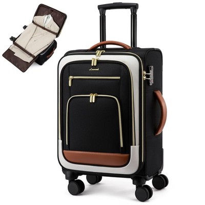 LOVEVOOK Carry on Luggage 22 Inch With Garment Compartment, Black-beige-brown