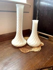 Vintage Pair Hoosier Milk Glass Bud Vases Quilted Diamond Pattern MCM