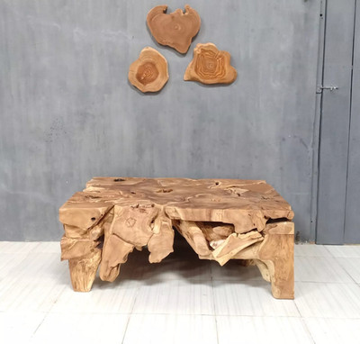 47  Unique Rustic Teak Root Mosaic Coffee Table  - Natural Solid Wood Boho Decor