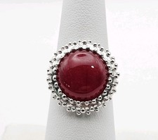 Large Vintage Sterling Silver Genuine Red Ruby Ring 925 Size 7.25 Gemstone Ring