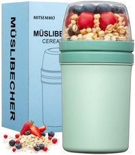 Cereal Cup On The Go,600ml+270ml Breakfast Pots to Go,Yogurt and Granola Pot,Mu