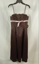 Windsor Women's Brown Pink Polka Dot Scalloped Neck Satin Bow Midi Dress Sz 5/6