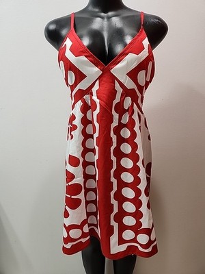 Nwt Commense White Red Geometric Floral  Dress  Sleeveless Size Small