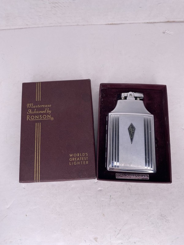 Vtg Ronson Mastercase Art Deco Lighter/Cigarette Case w/Box
