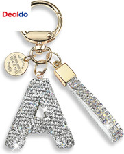 Pink Blue White Initial Letter Keychain Gift for Women Girls Bling Sparkly Cute