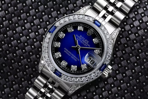 Rolex Datejust 26 mm Blue Dial Sapphire & Diamond Bezel Stainless Steel Watch