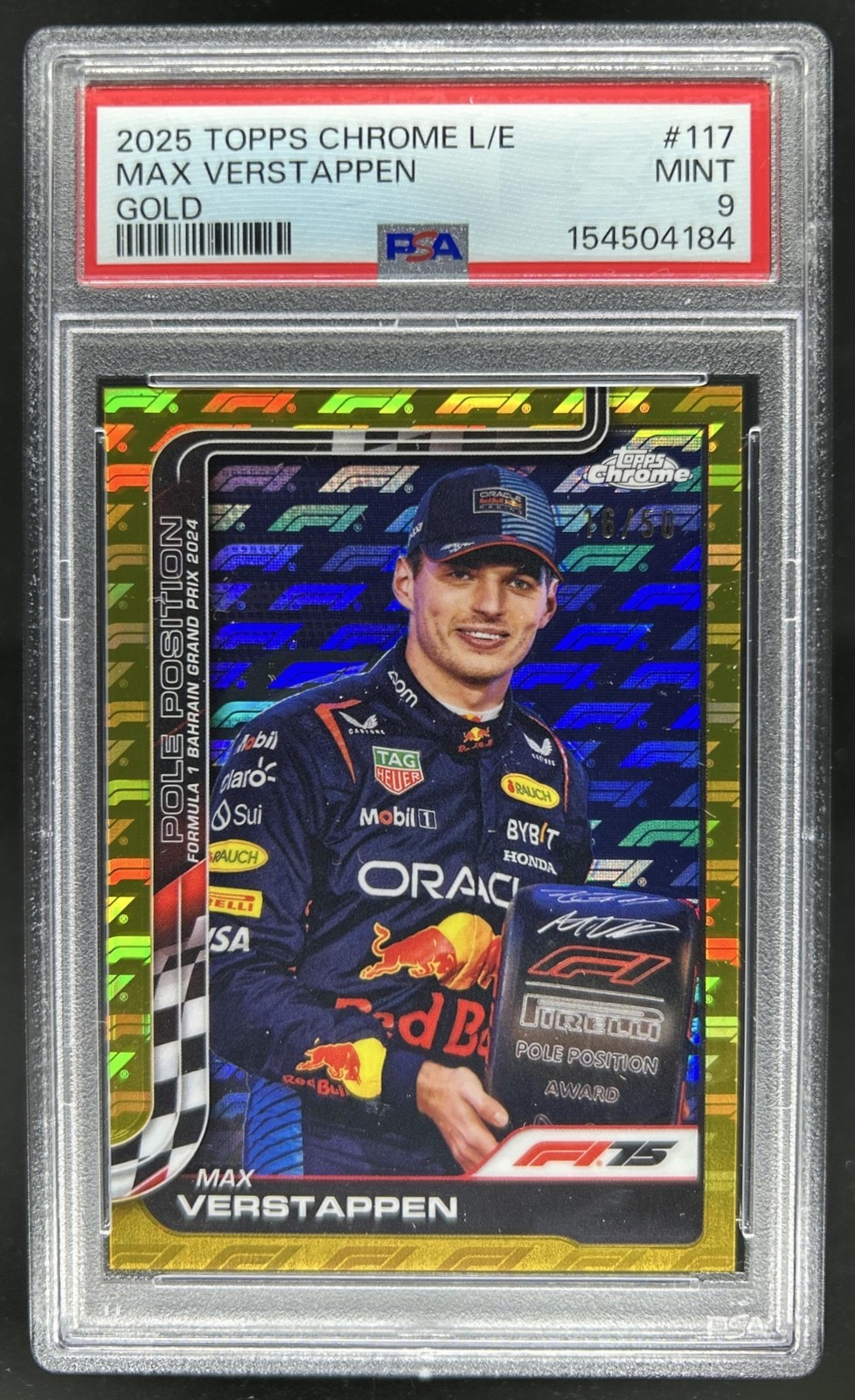 2025 Topps Chrome F1 Logofractor Max Verstappen Gold Refractor #/50 PSA 9 view 1