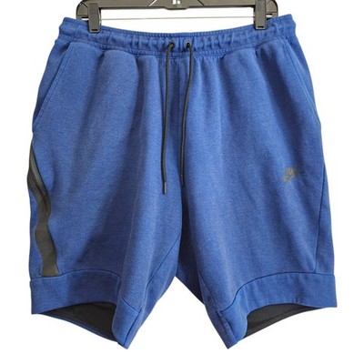 NIKE TECH FLEECE Shorts Men Large Blue Zipped Pocket Drawstring Drill 805160-451