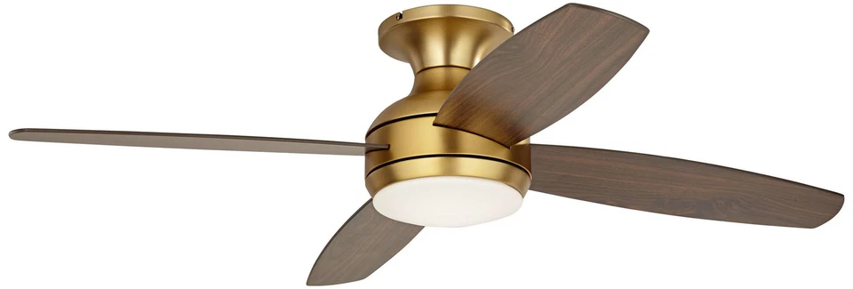52" Elite Modern Hugger Indoor Ceiling Fan with LED Light Remote Brass Walnut - Image 2 of 4