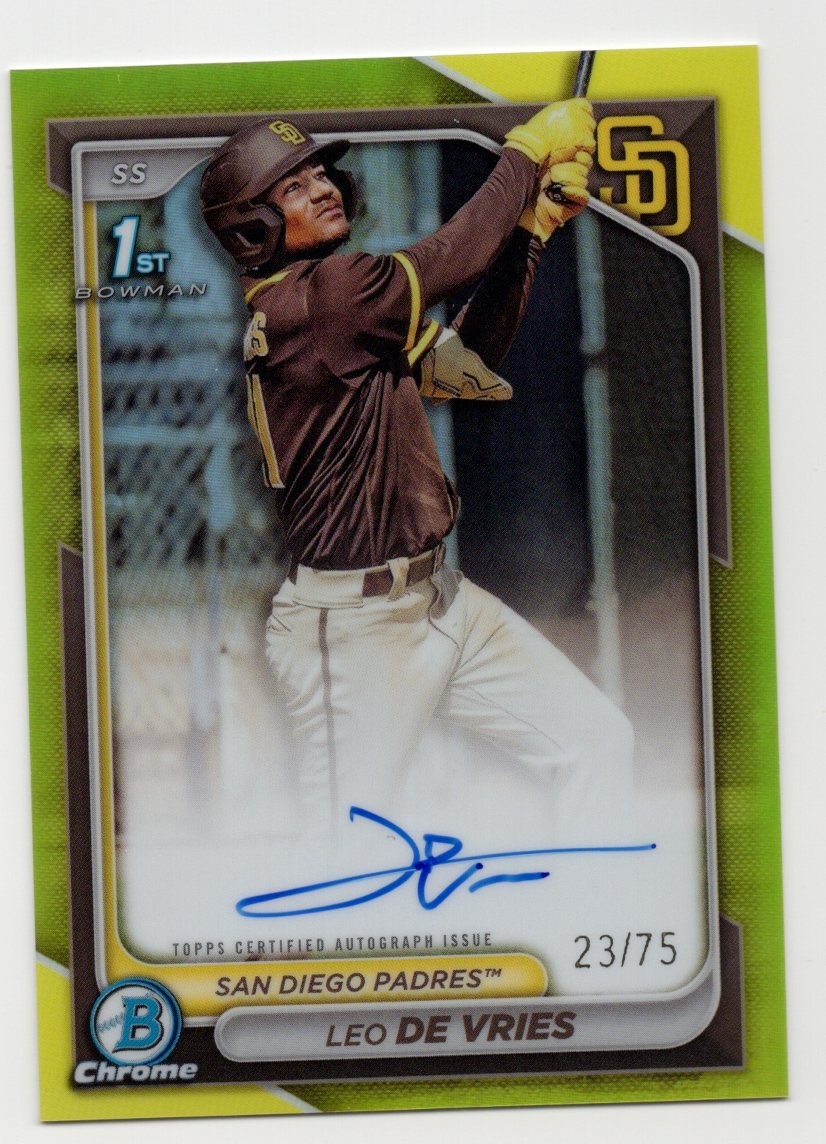 2024 Bowman Chrome Leo De Vries 1st Bowman Yellow Refractor Auto /75 CPA-LD NM