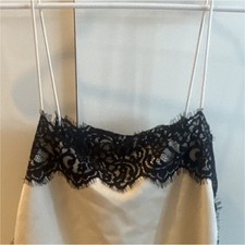 Zara Women s S Silk Camisole Beige/Black Spaghetti Straps Lace Trim