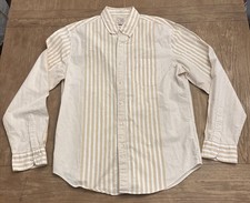J Crew Broken In Oxford Slim Fit Tan White Stripe Button Down Shirt Men's L