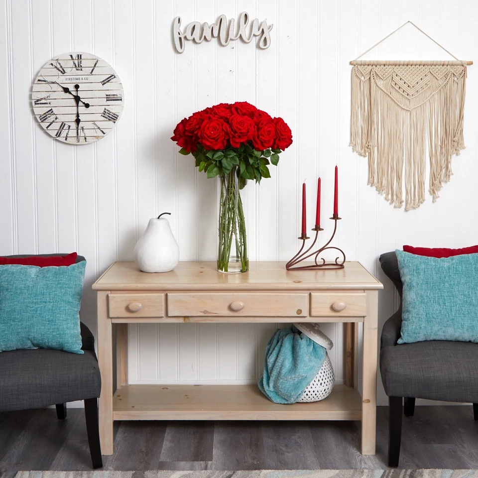 31” Giant Red Roses Artificial Arrangement w/Tall Glass Vase. Retail $387 - Image 2 of 2