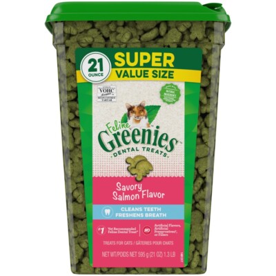 Greenies Feline Adult Cat Dental Treats Savory Salmon, 21 oz