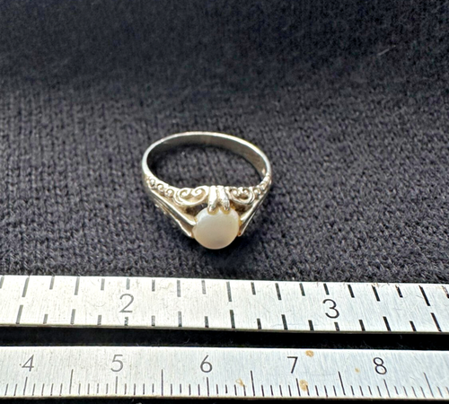Vintage Sterling Silver 925 White Moonstone Filigree Ring Size 7.5 - Picture 6 of 9