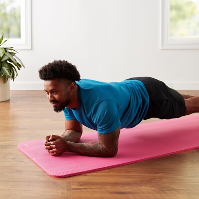 Exercise Yoga Mat with Carrying Strap , 1/2 Inch Extra Thick, Pink color, gift