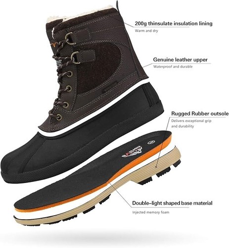 NORTIV 8 Men's Waterproof Winter Snow Hiking Boots Ankle High Boots - Picture 4 of 6