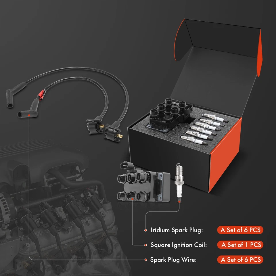 1x bobina de ignição e 6x velas de ignição de irídio e 6x fios para Ford Taurus Ranger 3.0L - Imagem 2 de 4