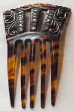 Beautiful Vintage Celluloid Jeweled Hair Comb w/Clear Rhinestones