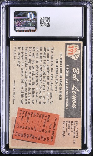 1955 Bowman #191 Bob Lemon Cleveland Indians - CGC Authentic - Picture 2 of 2