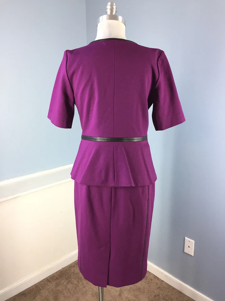 Clásicos Entier M 8 Púrpura Ponte Falda Traje Cuero Borde Carrera Cóctel Usado en Excelente Condición Foto 3 de 4