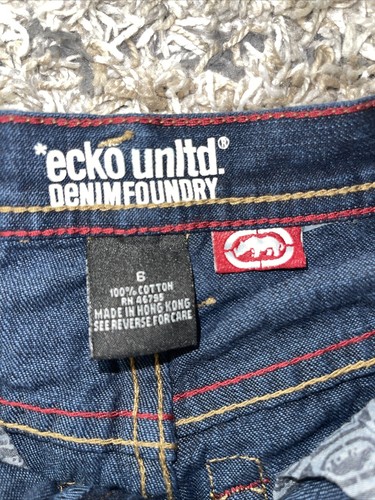 Vintage Ecko Unltd Y2K Denim Foundry Embroidered Jeans Size 6 Youth Skater Rare - Picture 6 of 11