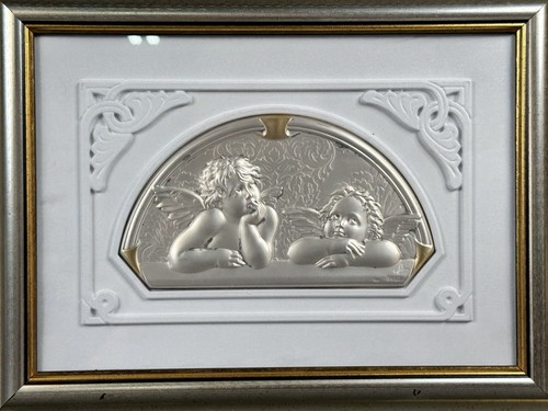 Framed .925 Fine Sterling Silver Plaque Art Made In Italy Angles / Cherubs - Picture 5 of 16