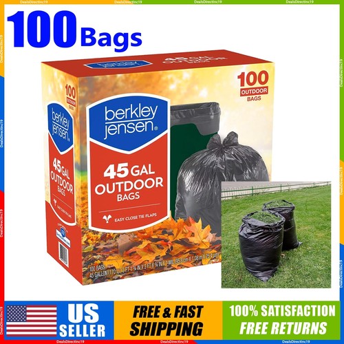 100ct 45Gal Heavy Duty Lawn and Leaf Bags Large Strong Trash Black Plastic Tie