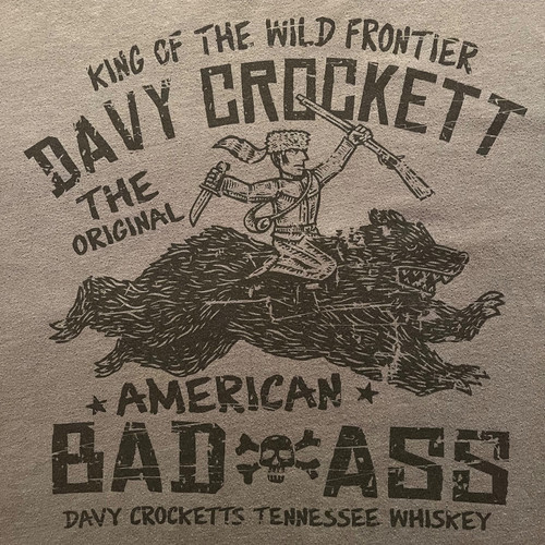 rare DAVY CROCKETT TENNESSEE WHISKEY t-shirt--AMERICAN BAD ASS wild frontier-(M)
