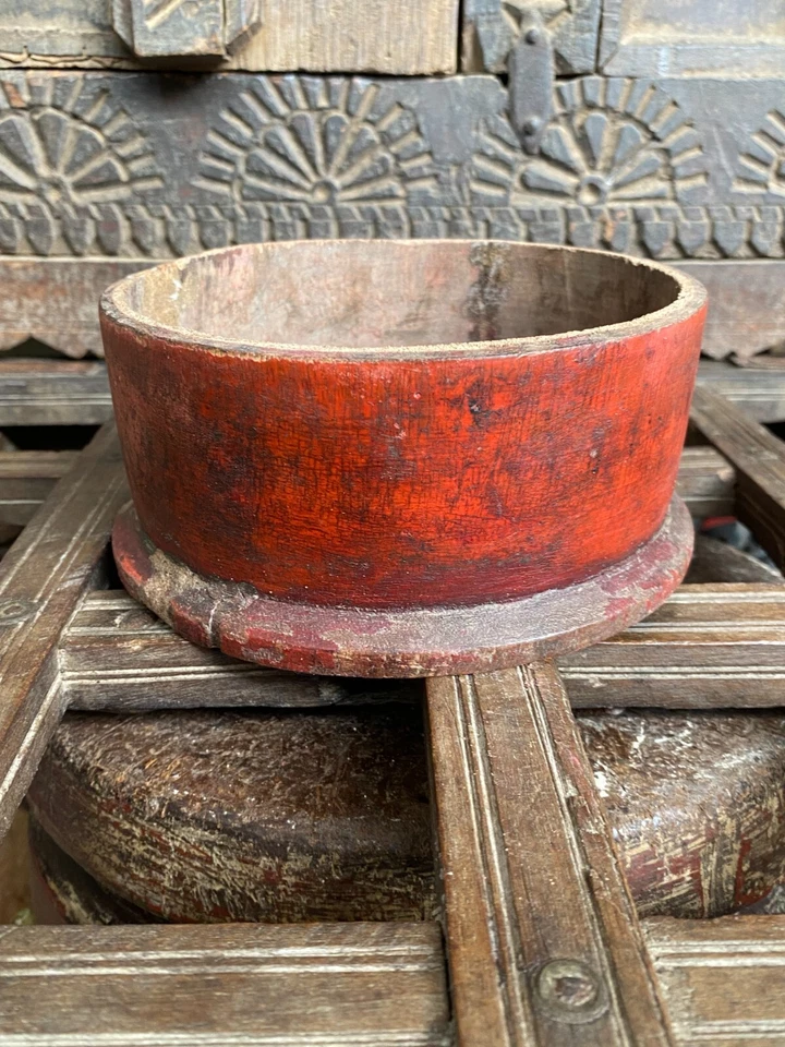 Южноиндийская антикварная деревянная коробка ручной работы Vermilion Kumkum Tikka без крышки - Изображение 4 из 4