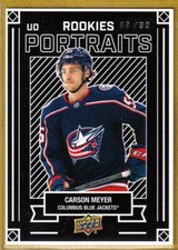 2022-23 Upper Deck UD Portraits Silver #P59 Carson Meyer RC /99 - BLUE JACKETS