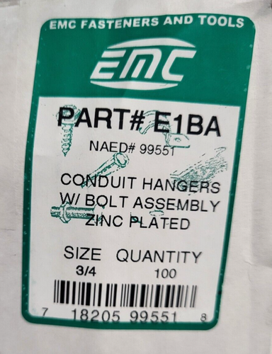 Lot of 100 EMC Conduit Hangers Zinc Plated 3/4 E1BA - Picture 2 of 2