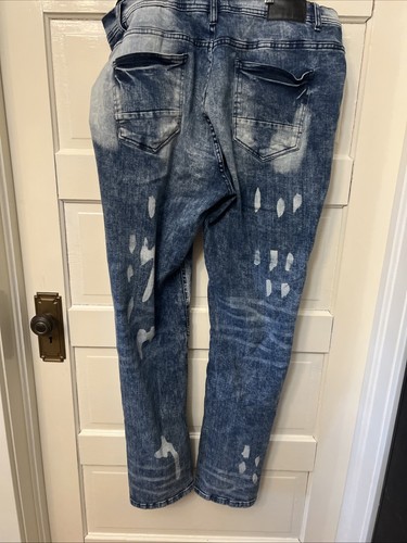 Pantalones de mezclilla desgastados encriptados para hombre 42x34 Bling ropa de calle hiphop moto grunge - Imagen 5 de 7