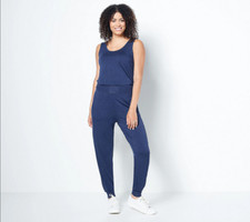 Susan Graver Weekend Regular Jersey Knit Jumpsuit-Hthr Navy-2X A399692 NEW