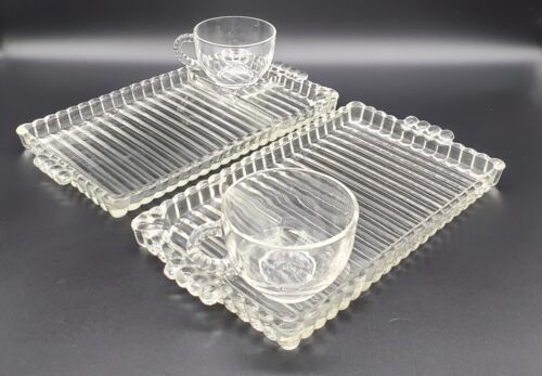 Vintage Hazel Atlas Ball And Rib Depression Glass Sip N Smoke Luncheon Snack Cup - Picture 1 of 14