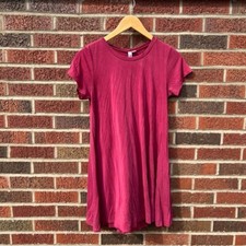 Alya Dark Pink Slub Knit Crewneck Short Sleeve Shift Tee Shirt Dress
