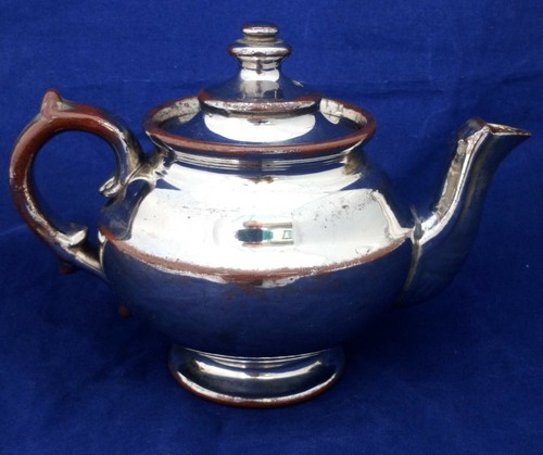 Platinum Lustre Teapot Pedestal Collar Bachelor Sized Victorian Antique c 1840 - 第 5/12 張圖片