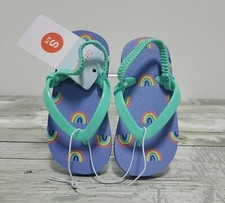 Cat Jack Flip Flops - Blue Adrian Rainbow -Toddler Sandals - Shoe Size S 5/6