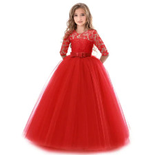 Girls' Solid Tulle Lace Vintage Gown Dress in 5 Colors. Sizes 5-6 to 12-13 y.o.