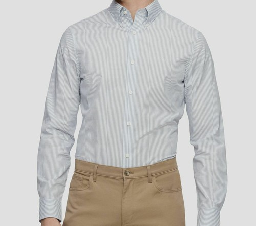 $175 Calvin Klein Men's Fit White Gray Cotton Long-Sleeve Button Casual Shirt XL