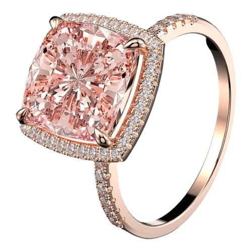 925 Moissanite Morganite Color Gemstone Halo Cushion Cut Peachy Pink Ring 9 - Picture 5 of 8