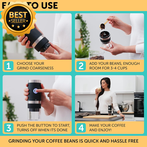 Electric Burr Coffee Grinder Rechargeable Adjustable Grind Settings Easy Clean - Picture 4 of 12